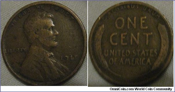 very good 1917 1 cent.