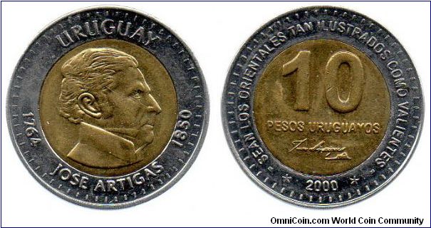 2000 10 Pesos Uruguayos - with stars