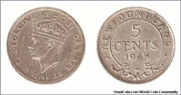 Five Cent. Newfoundland.  Mintage 351,666.