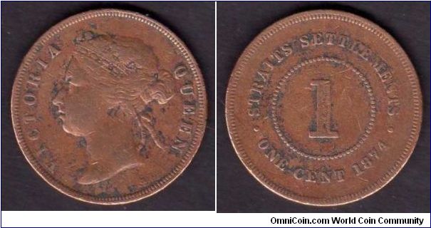 *STRAITS SETTLEMENTS*
__________________

1 Cent

km# 9
==================
1872-1883 

Copper-plain edge
==================