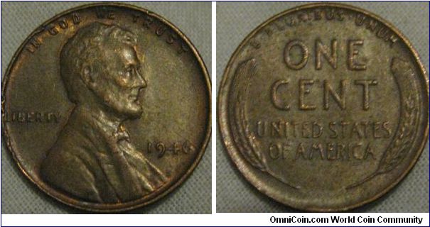 lustre traces on obverse, lovely 1946 cent