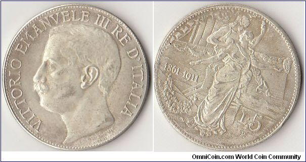 5 Lire 1861-1911
Vittorio Emanvele III

Scan resolution : 200ppp