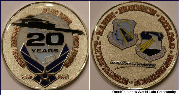 B-2 bomber 20th anniversary of 1st flight commemorative, 46 mm