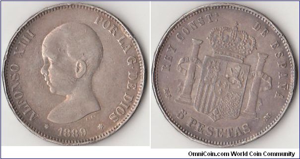 5 Pesetas 1889
Alfonso XIII

(has a rim nick)