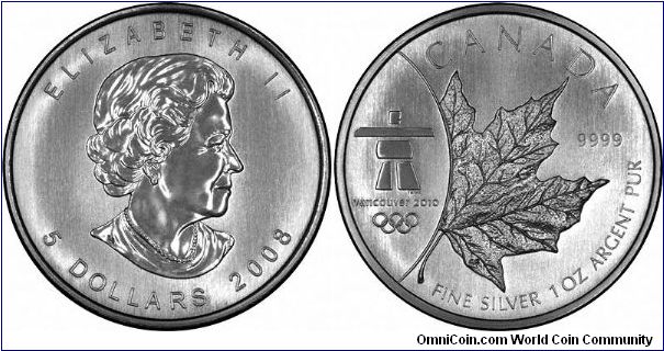 n 2008 the Royal Canadian Mint issued silver maple leaf bullion coins for the 2010 Vancouver Winter Olympics. A collector coin at near bullion price.