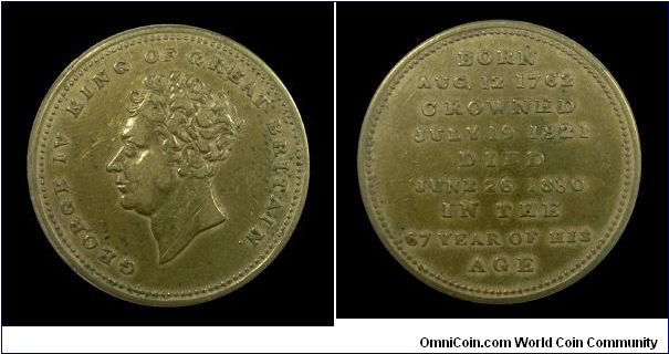 Death of the king George IV - Brass medal mm. 24