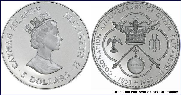 Part of an 18-coin international collection of silver proof coins commemorating the 40th anniversary of the Queen's Coronation in 1953.