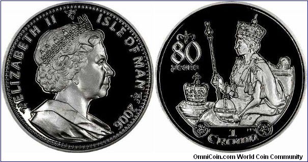 Silver proof Crown issued to celebrate the Queen's 80th birthday.