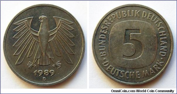5 mark.
Mintmark 
'D'
(Munich)