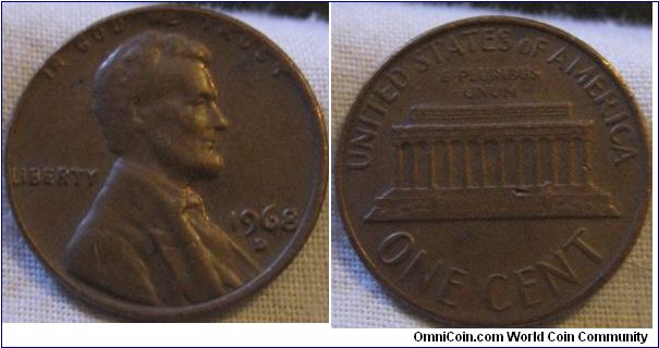 1968 D cent fine/vf conditon