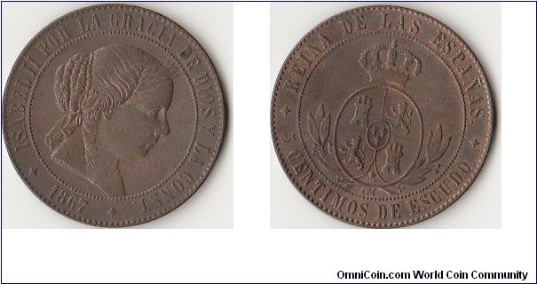 5 Centimos de Escudo 1867 OM
4-Pointed Star