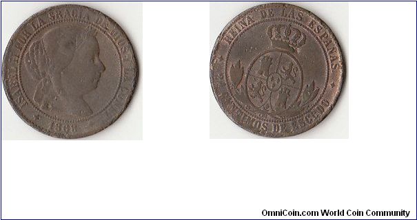 2-1/2 Centimos de Escudo 1868 OM
4-Pointed Star