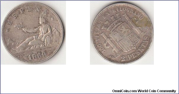 2 Pesetas 1869(68)