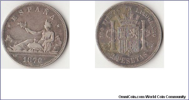 2 Pesetas 1870(74)