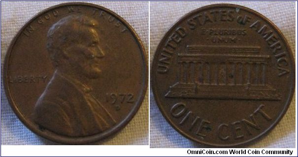 VF 1972 D cent, no lustre but hair detail is there