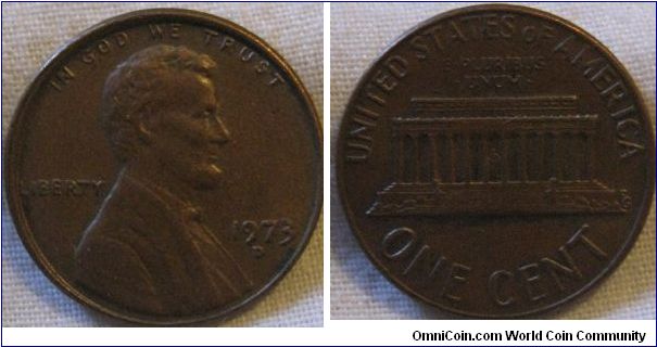 nice VF 1973 D cent, no lustre, possibly a split on the upper serif of the mintmark (hard to tell)