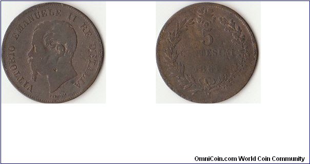 5 Centimi 1861 M
Mintage: 3.809
VF++
