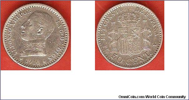 50 centimos
Alfonso XIII
0.835 silver