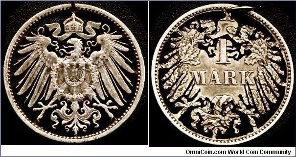 German Empire (1871-1918), 1 Mark N.D.(1891-1916), 3.9g, Silver, 24mm. This coin with cut fields and suspension ring. Very nice arts work and beautiful.