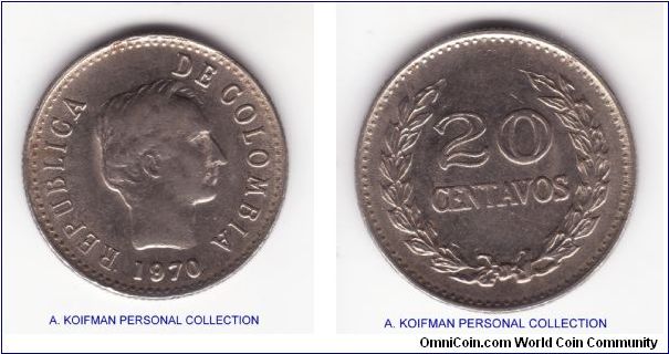 KM-237, 1970 Colombia 20 centavos