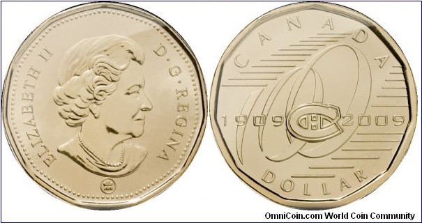 Canada, 1 dollar, 2009 The Montreal Canadiens – Celebrating hockey\'s greatest dynasty (1909-2009)