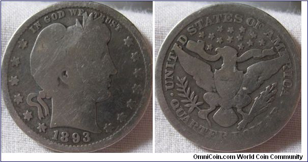 the star before the date on the coin seems to have an error, other then that a low grade quarter from 1893
