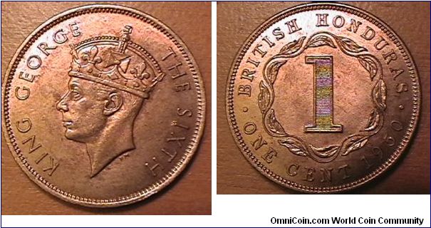 KING GEORGE THE SIXTH, BRITISH HONDURAS, ONE CENT.
Bronze