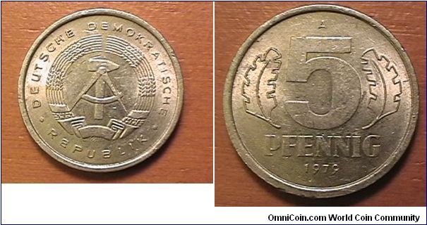 DEUTSCHE DEMOKRATISCHE REPUBLIK, 5 PFENNIG.

Aluminum
1979A (Berlain mint)