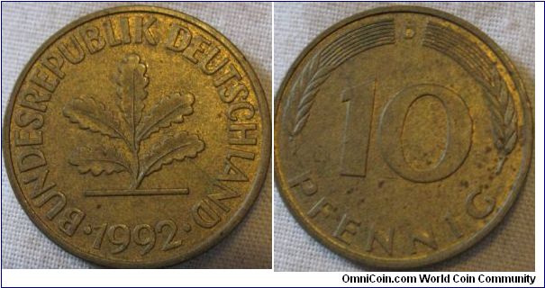 lustrous 10 pfennig D mint 1992