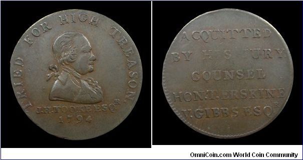 John Horne Tooke - English token - Mm 29 Copper
