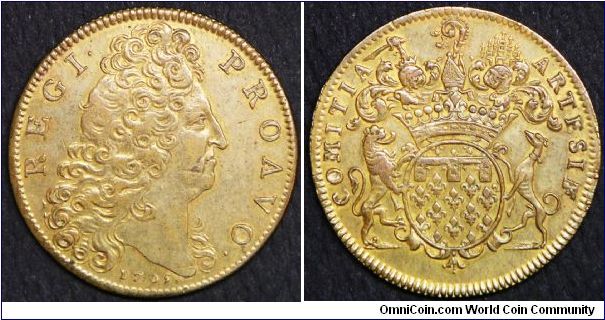 Louis XIV, jeton issued for Etats d'Artois/states of Artois, 1705. Obv. bust of the King, REGI PROAVO, rev. Artois coat of arms. 9.27g, Brass, 32mm. Nice very fine.