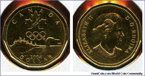 $1
Olympic lucky Loon
Designed by R.R. Carmichael
Common loon swimming with olypic rings and logo above
Portrait of Elizabeth II by Susanna Blunt