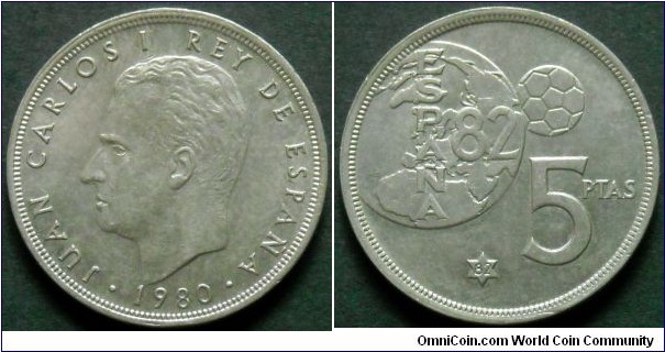 5 pesetas.
1980 (1982)
Spain'82