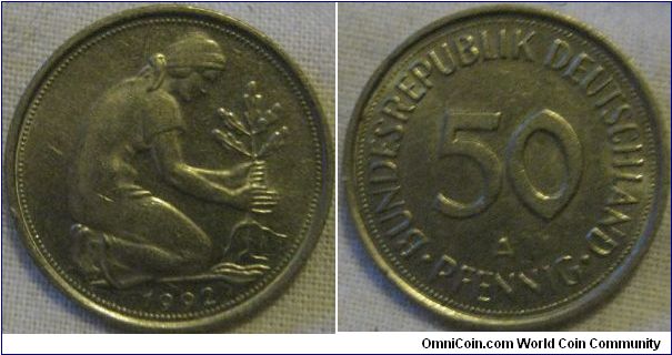 AUNC 50 pfennig 1992, berlin mint