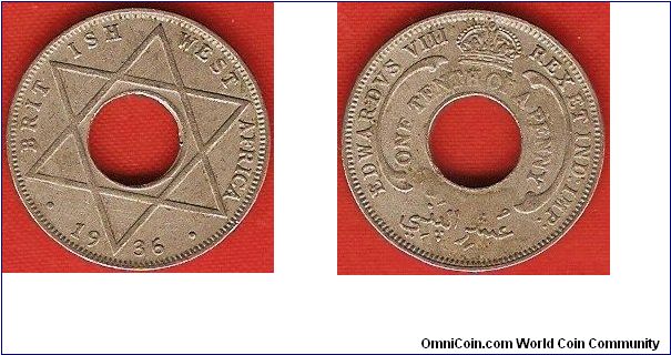 1/10 penny
Edward VIII, king and emperor of India
copper-nickel