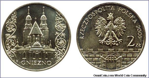 Poland, 2 zlote, 2005, Cu-Al-Zn-Sn, 27mm, 8.15g, Gniezno.                                                                                                                                                                                                                                                                                                                                                                                                                                                           