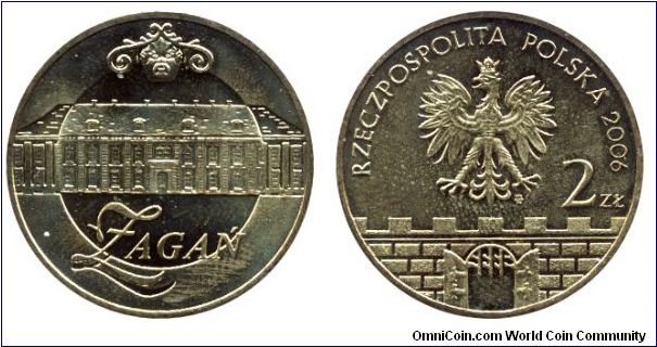 Poland, 2 zlote, 2006, Cu-Al-Zn-Sn, 27mm, 8.15g, Zagan castle.                                                                                                                                                                                                                                                                                                                                                                                                                                                      