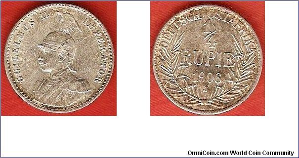 German East Africa
1/4 rupie
Wilhelm II, emperor
Hamburg Mint
0.917 silver