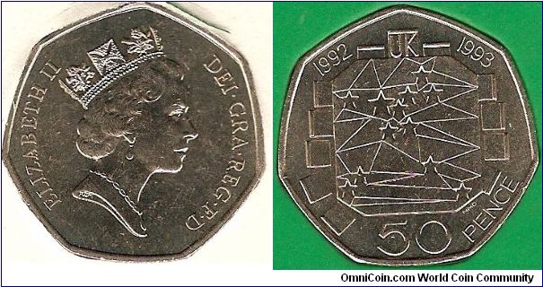 50 pence
British Presidency of Council of Ministers
Elizabeth II by Raphael Makhlouf
copper-nickel
