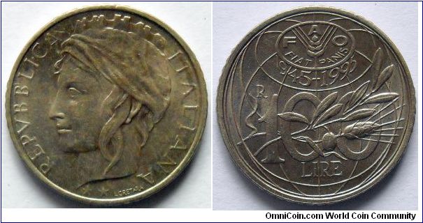 100 lire.
F.A.O. 50th Anniversary