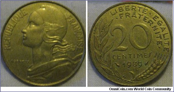 EF 1989 20 centimes good bright coin