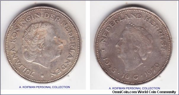KM-195, ND (1970) Netherlands 10 gulden; silver lettered edge 'GOD * Z  IJ * MET * ONS *' there is indeed substantial space between Z and IJ unlike continuous spelling shown in Krause; good fine maybe a bit better