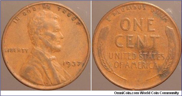 1937 One cent.

Collected from circulation around 1963.                                                                                                                                                                                                                                                                                                                                                                                                                                                           