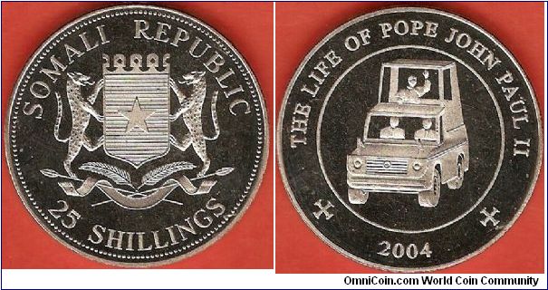 25 shillings
The life of Pope John Paul II
The popemobile
copper-nickel