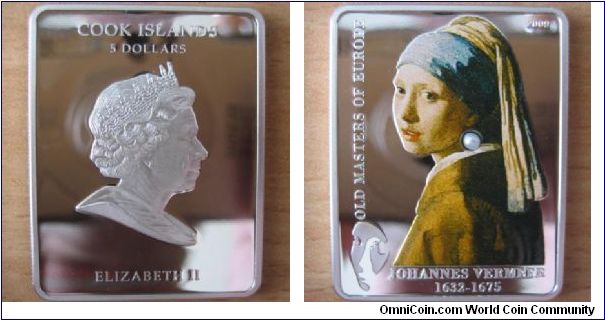 5 Dollars - Girl with a pearl earring (Jan Vermeer) - 25 g Ag .925 Proof (with real pearl) - mintage 5,000