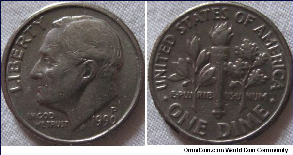 nice 1990 dime, at leats VF, hard to tell as reverse might be weakly struck