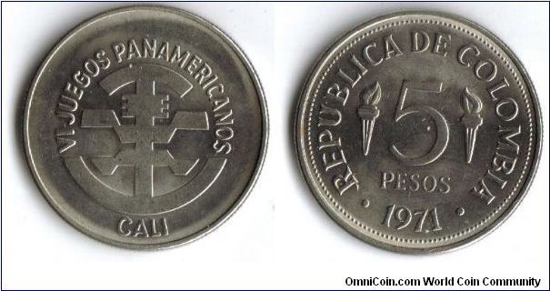 REPUBLICA DE COLOMBIA -5 pesos-1971- VI Juegos Panamericanos-Cali--CAT 164