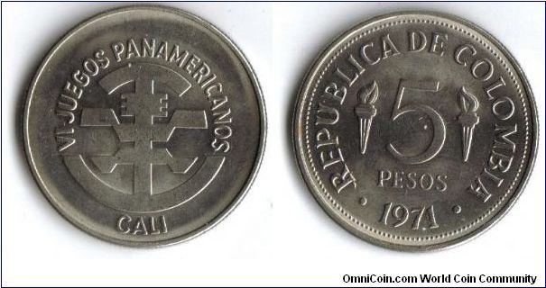 REPUBLICA DE COLOMBIA -5 pesos-1971- VI Juegos Panamericanos-Cali--CAT 164