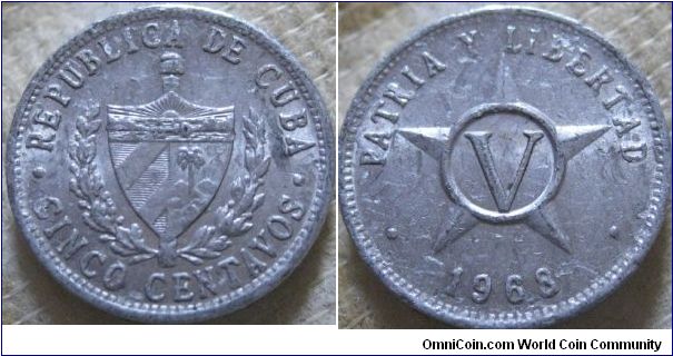 EF 5 centavos 1968, good lustre, limited scuffing signs but scratches noticable