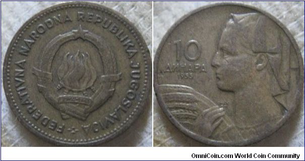 10 dinara 1955, not too bad condition wise, VF at most